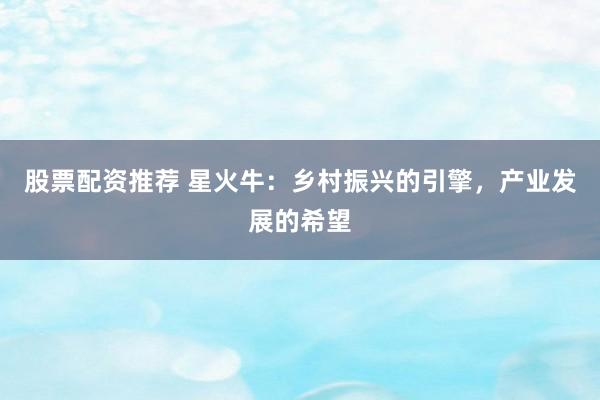股票配资推荐 星火牛：乡村振兴的引擎，产业发展的希望