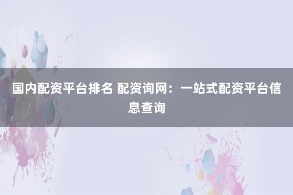 国内配资平台排名 配资询网：一站式配资平台信息查询