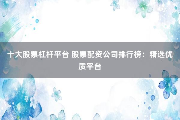 十大股票杠杆平台 股票配资公司排行榜：精选优质平台
