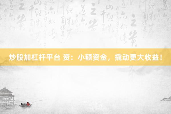 炒股加杠杆平台 资：小额资金，撬动更大收益！