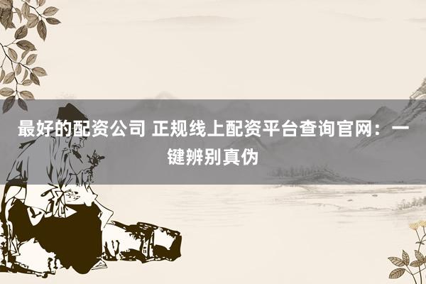 最好的配资公司 正规线上配资平台查询官网：一键辨别真伪