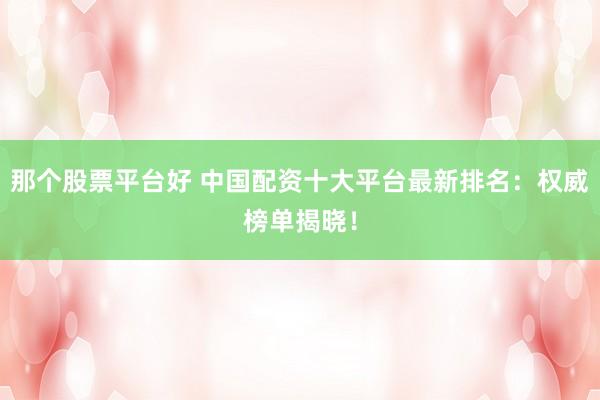 那个股票平台好 中国配资十大平台最新排名：权威榜单揭晓！