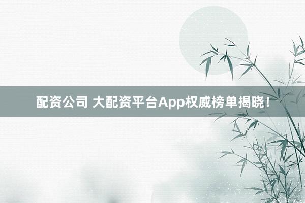 配资公司 大配资平台App权威榜单揭晓！