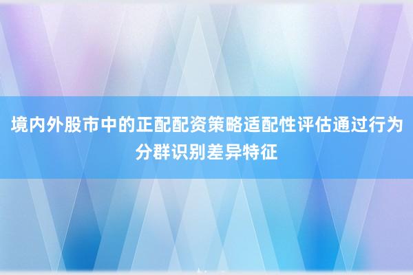 境内外股市中的正配配资策略适配性评估通过行为分群识别差异特征