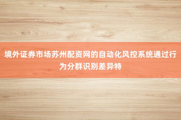 境外证券市场苏州配资网的自动化风控系统通过行为分群识别差异特