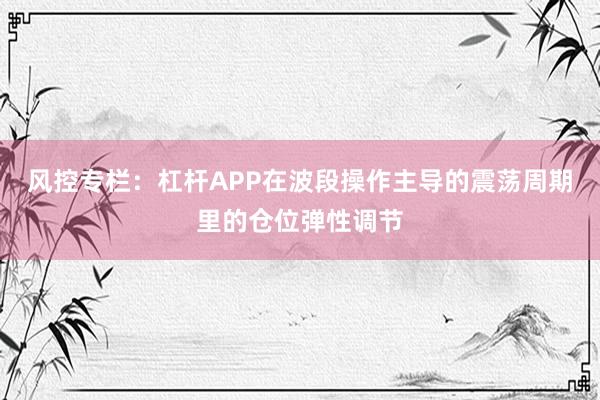 风控专栏:杠杆APP在波段操作主导的震荡周期里的仓位弹性调节