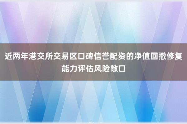 近两年港交所交易区口碑信誉配资的净值回撤修复能力评估风险敞口