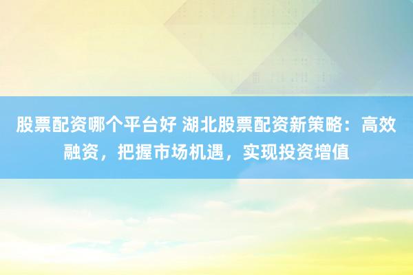 股票配资哪个平台好 湖北股票配资新策略:高效融资,把握市场机遇,实现投资增值