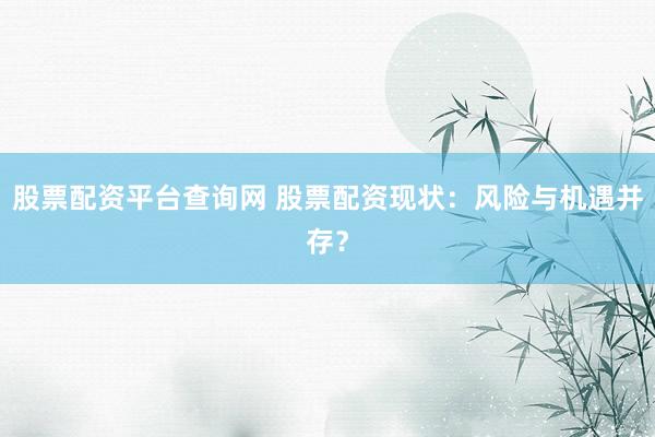 股票配资平台查询网 股票配资现状：风险与机遇并存？