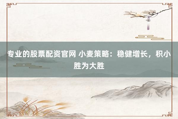 专业的股票配资官网 小麦策略：稳健增长，积小胜为大胜